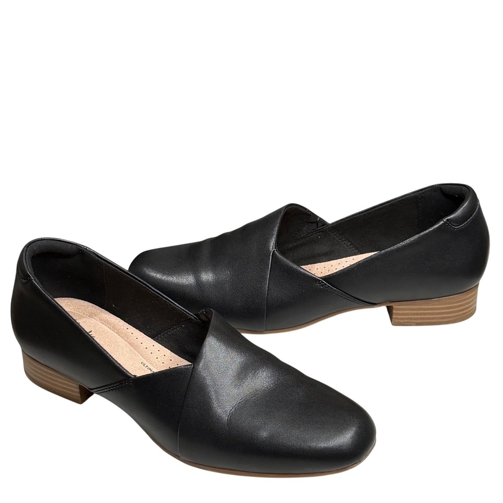 Clarks Collection Juliet Palm Loafer Shoes 9.5 Black Leather Comfort Slip On